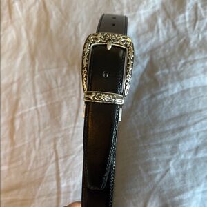 Like new Black Leather Belt with Silver Buckle